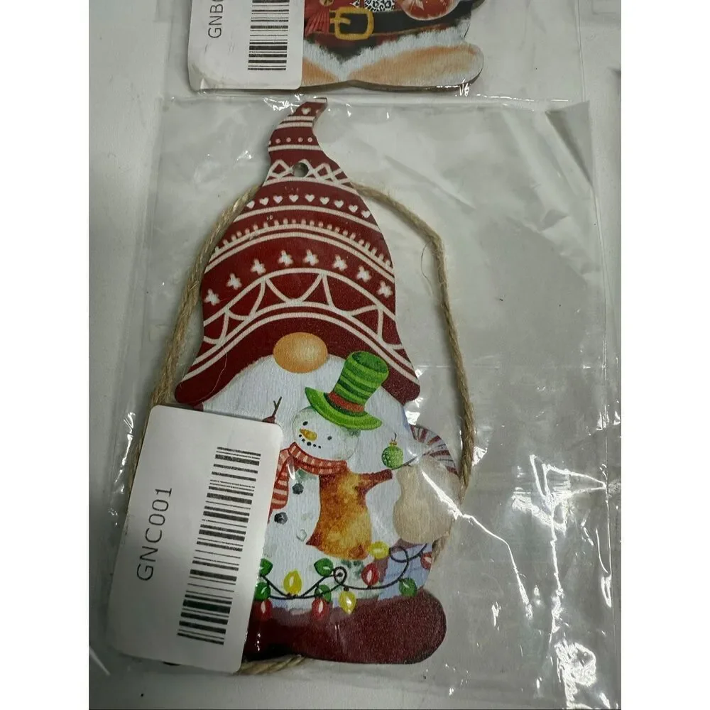Set of 4 Gnomes Decorations Christmas Tree Wooden Ornaments